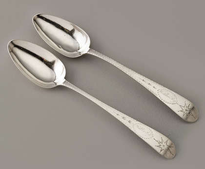 Irish Georgian Silver Bright Cut Tablespoons (Pair) - Wicklow Regiment (Set 1 of 2)